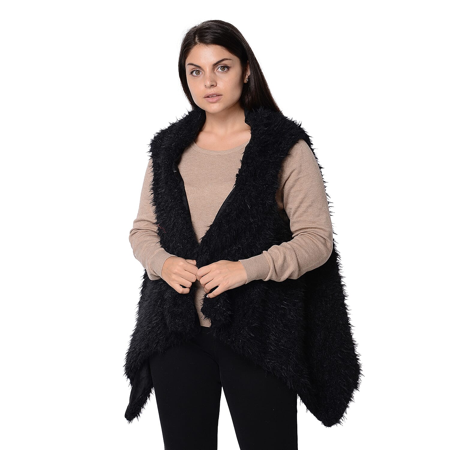 Faux Fur Sleeveless Vest (Size 65x65 Cm) - Black
