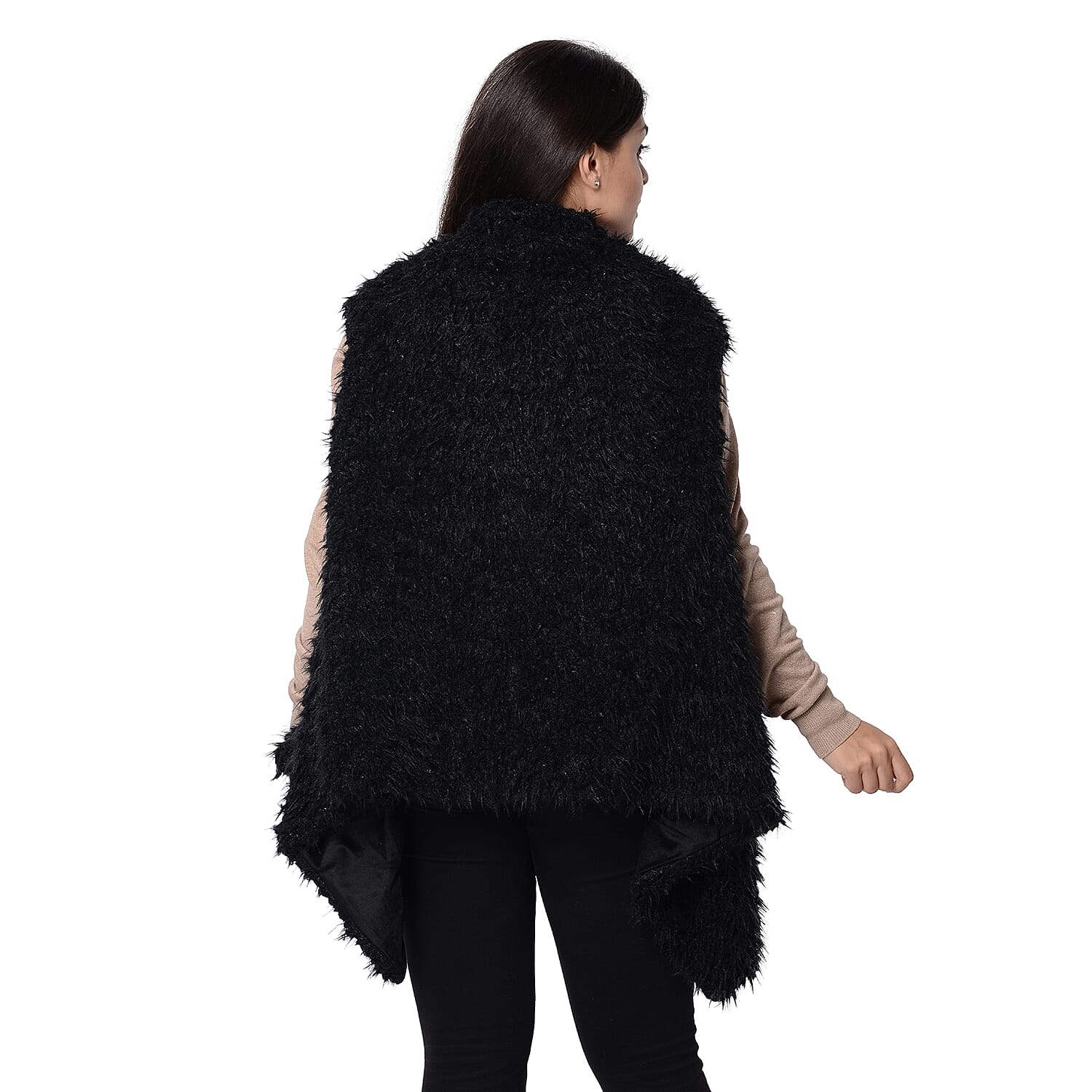 Faux Fur Sleeveless Vest (Size 65x65 Cm) - Black