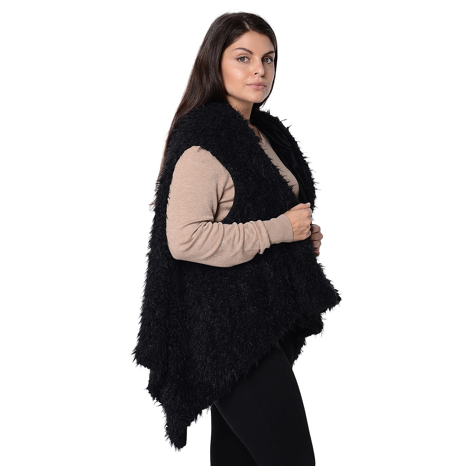 Faux Fur Sleeveless Vest (Size 65x65 Cm) - Black