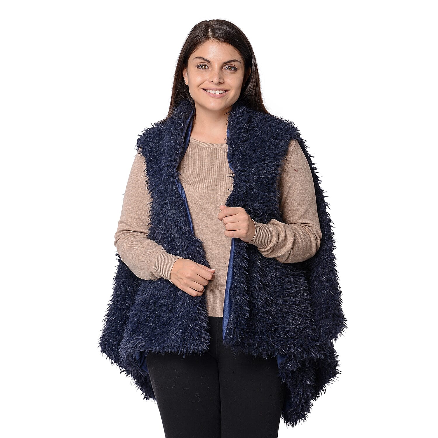 Faux Fur Sleeveless Vest (Size 65x65 Cm) - Navy Blue
