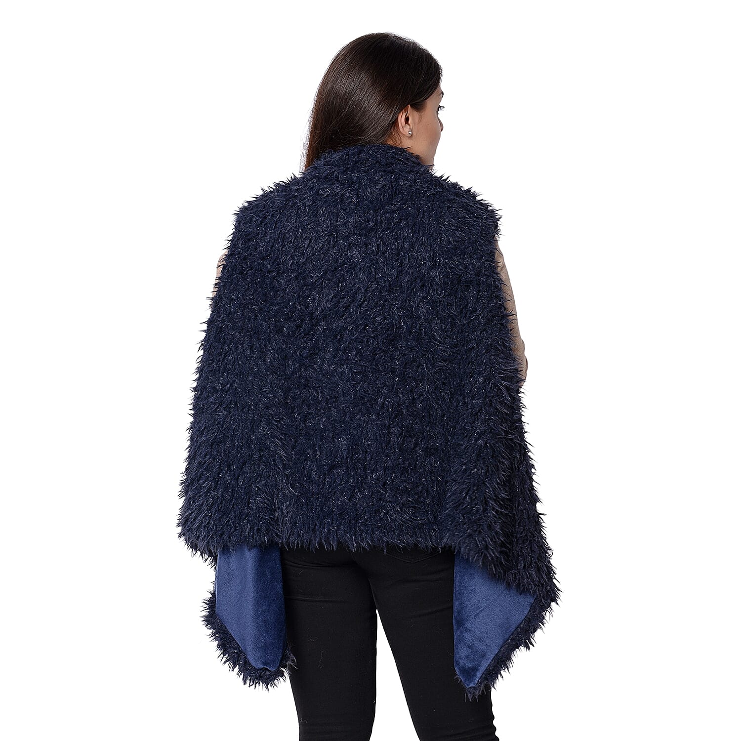 Faux Fur Sleeveless Vest (Size 65x65 Cm) - Navy Blue