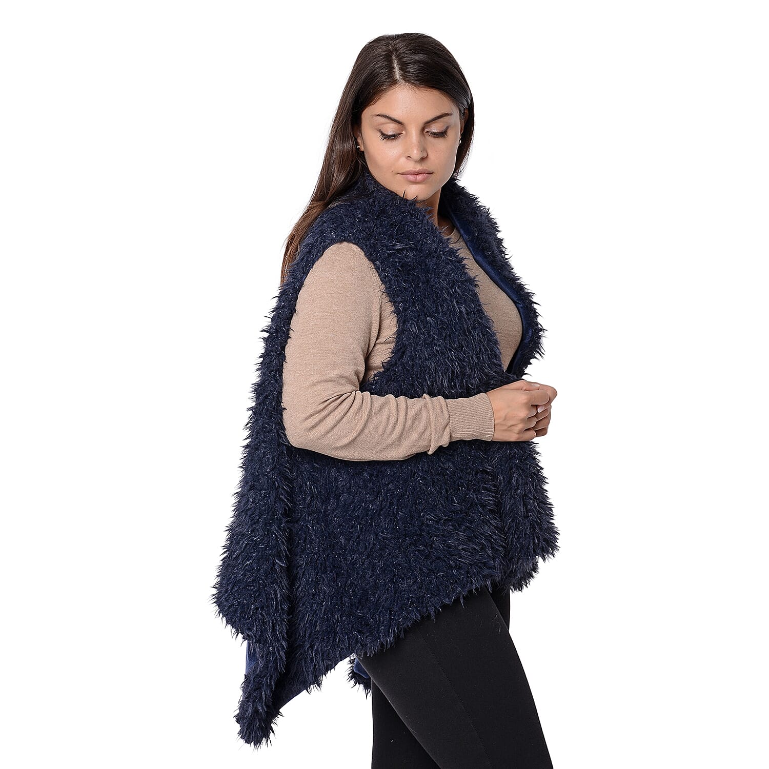 Faux Fur Sleeveless Vest (Size 65x65 Cm) - Navy Blue