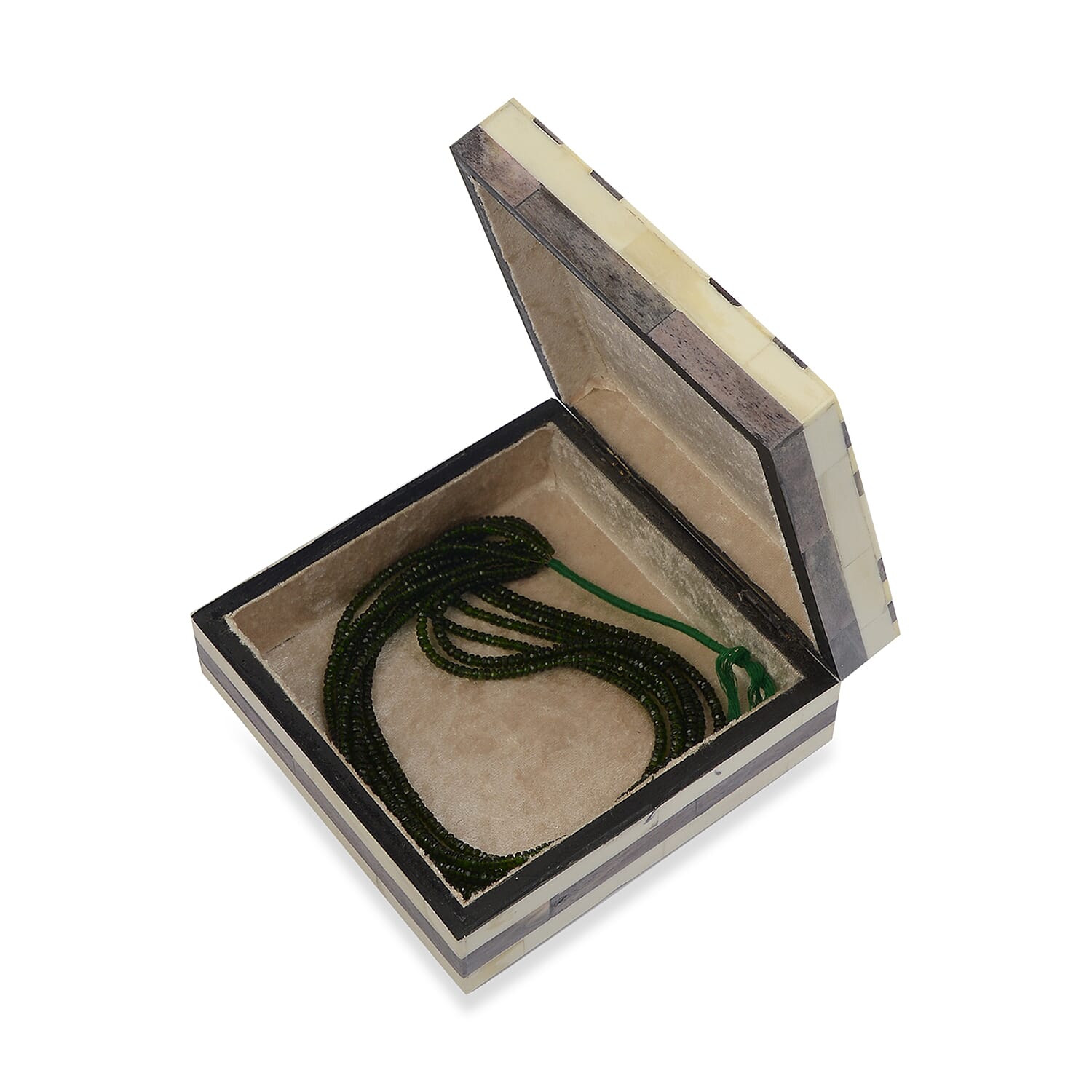 Chequered Pattern Handmade Bone and MDF Storage Box with Inside Velvet Lining (Size 15.5x15.5x6 Cm) - Black and White