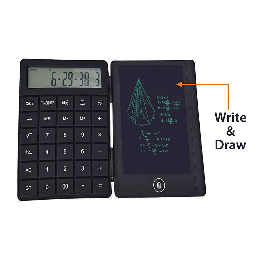 Rechargeable LCD Writing Tablet with Calculator (Size 10.5x14.5x1.3 Cm) - Black