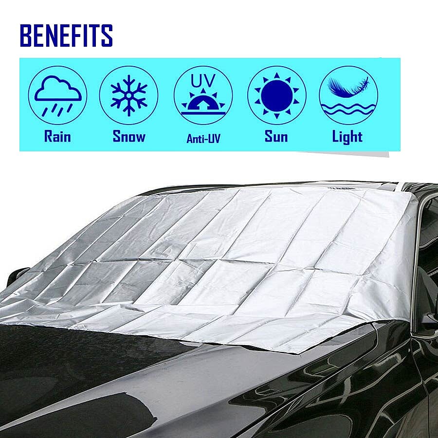2 Piece Set - Magnetic Windshield Cover (Size 142x96 Cm) and Tread Ahead - Silver and Black