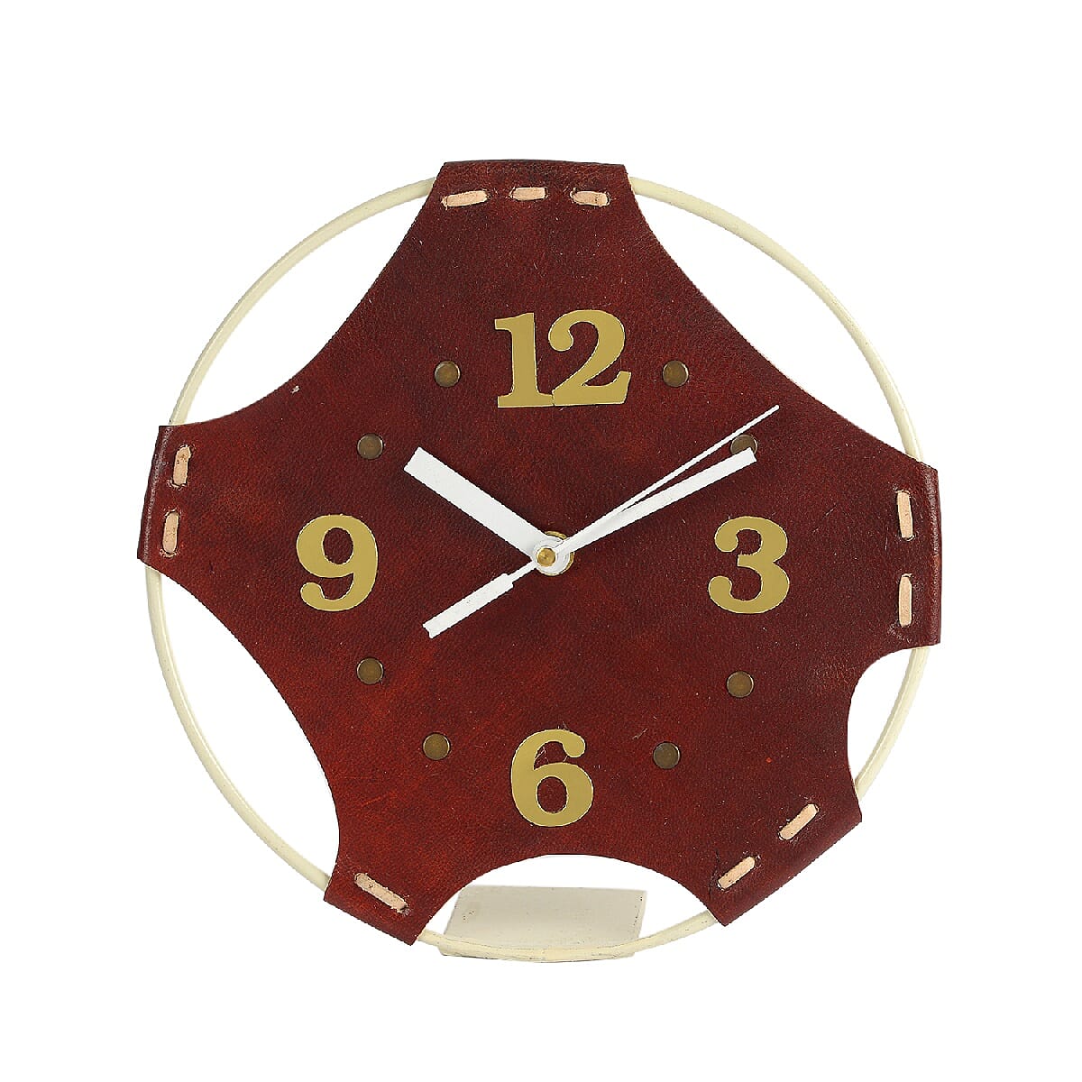 Handcrafted Round Leather Table Clock (Size 20.9x20.9 Cm)