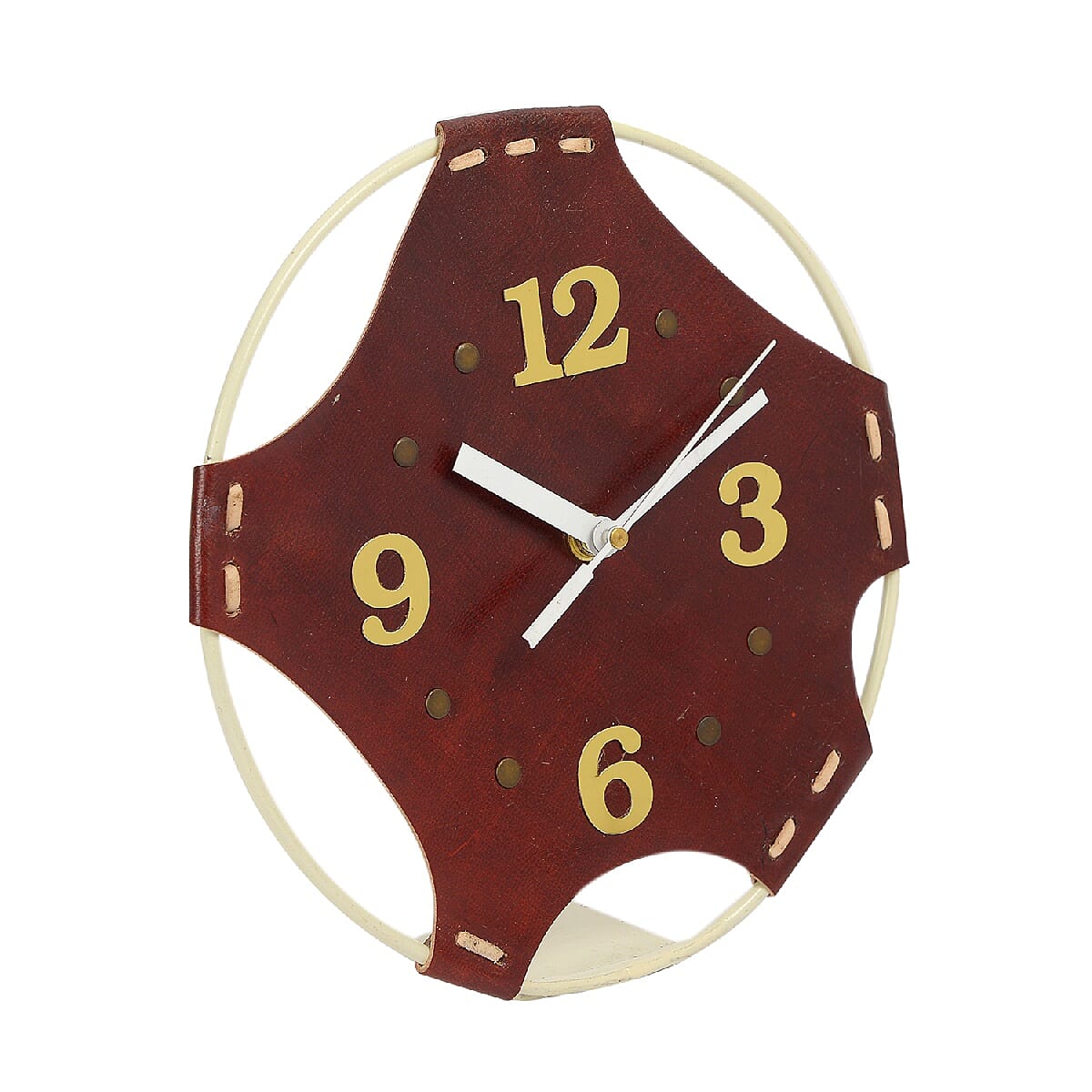 Handcrafted Round Leather Table Clock (Size 20.9x20.9 Cm)