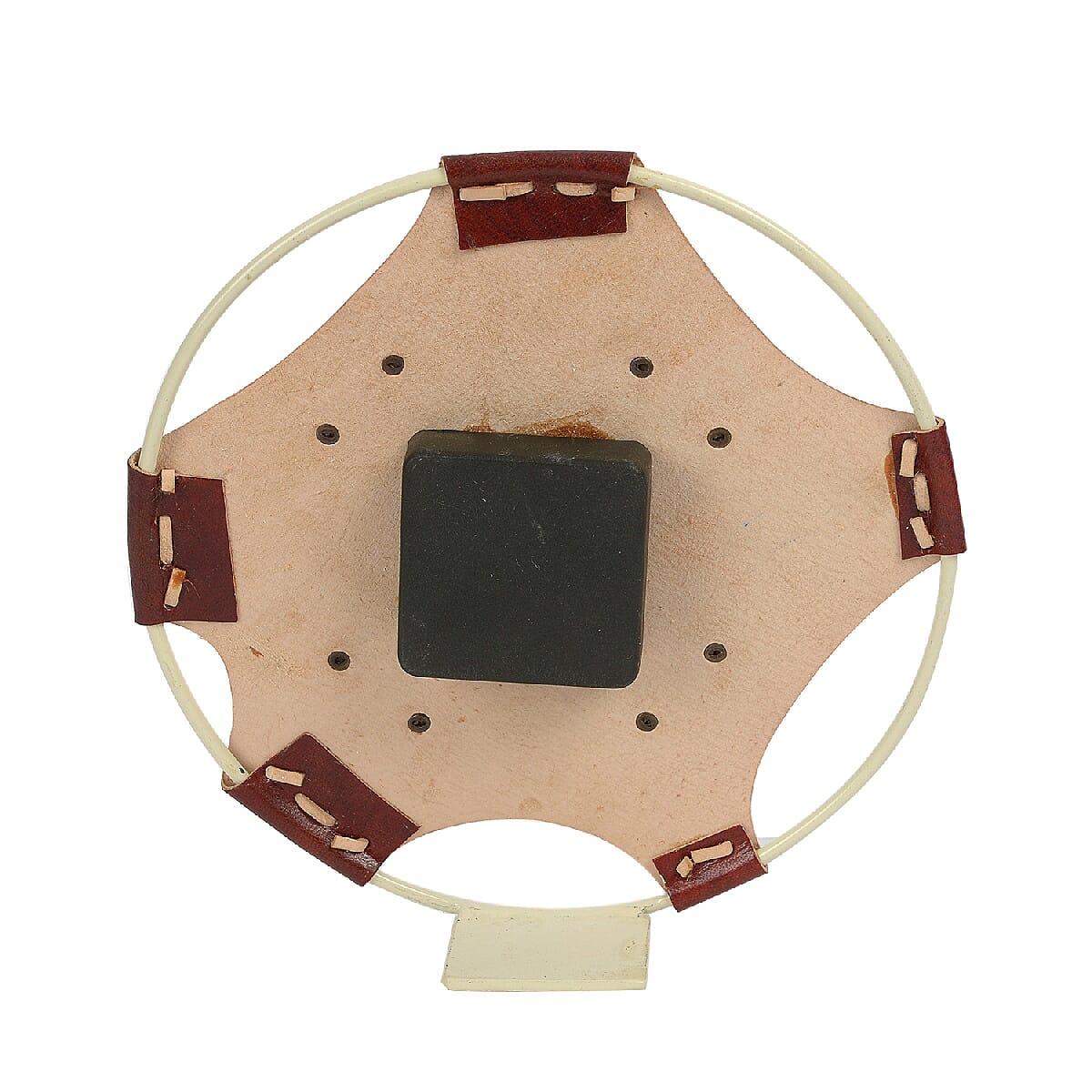 Handcrafted Round Leather Table Clock (Size 20.9x20.9 Cm)
