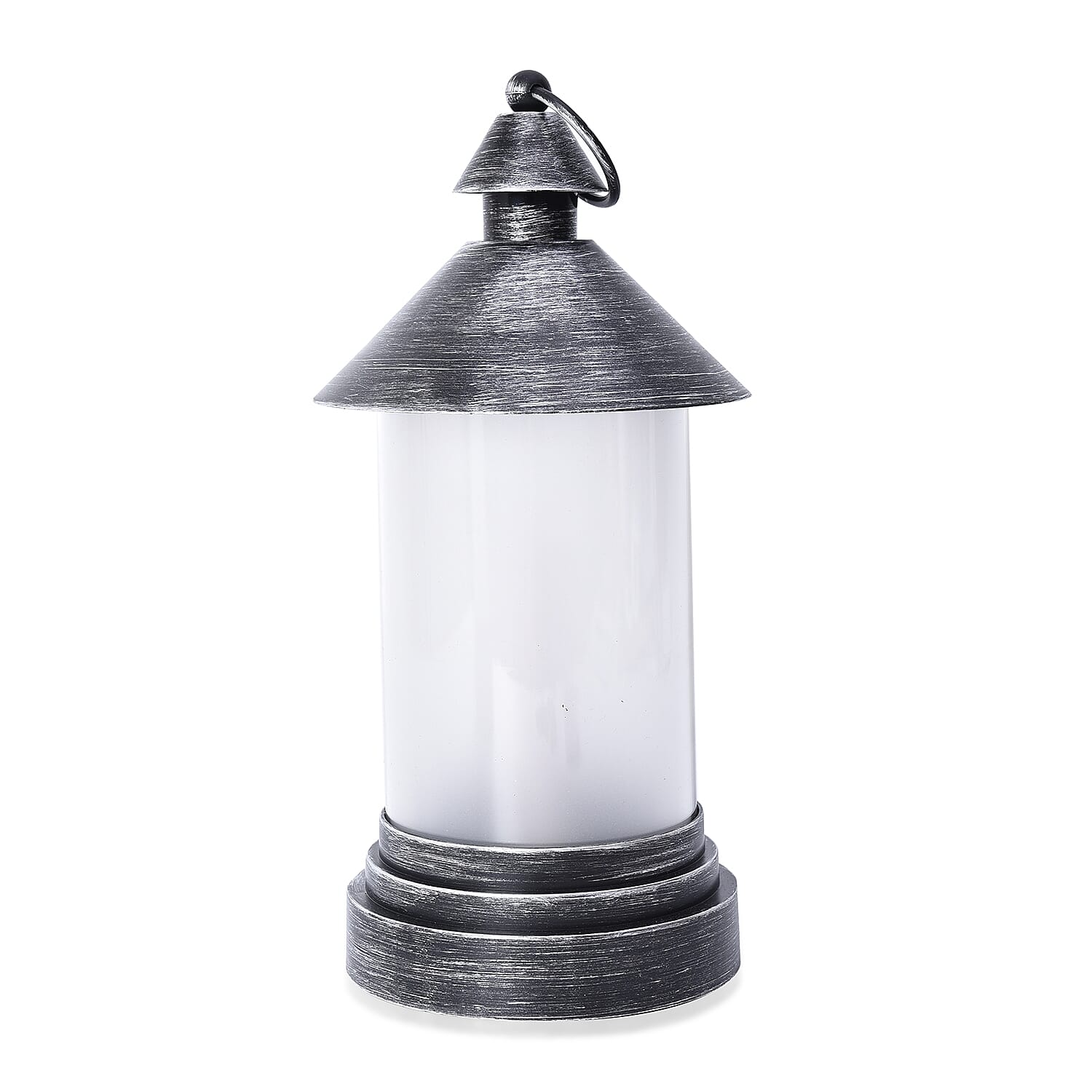 Fire Glow LED Flame Lantern with Handle (Size 33x13 Cm) - Black with Silver (2xAA Battery not Included)