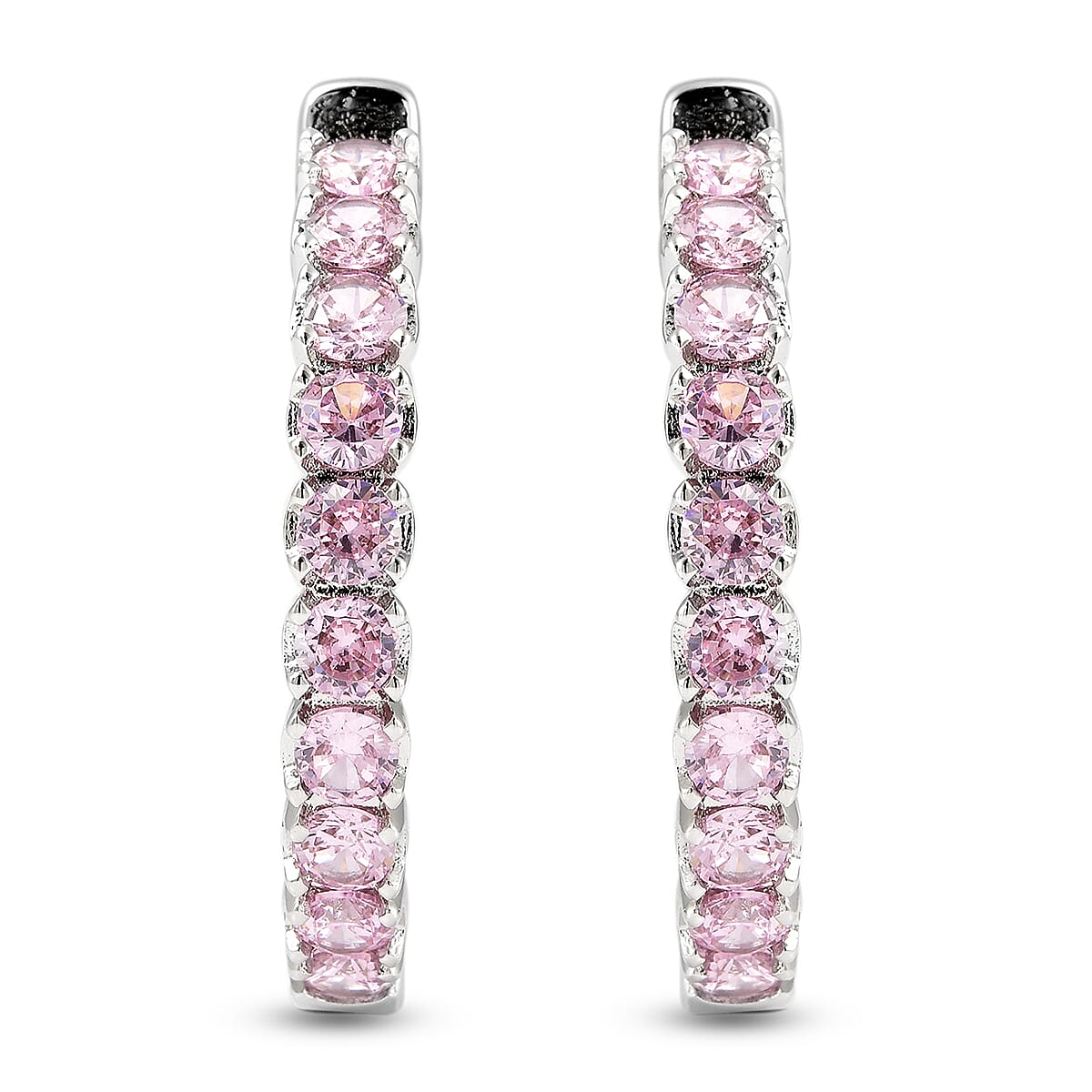 Simulated Pink Sapphire (Rnd) Inside-Out Hoop Earrings (with Clasp) in Silver Tone 7.98 Ct.