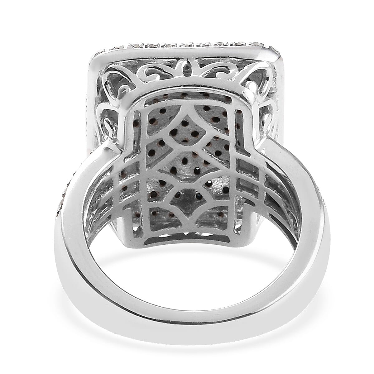 Blue and White Diamond (Bgt and Rnd) Cluster Ring in Platinum Overlay Sterling Silver 1.00 Ct, Silver wt 7.40 Gms