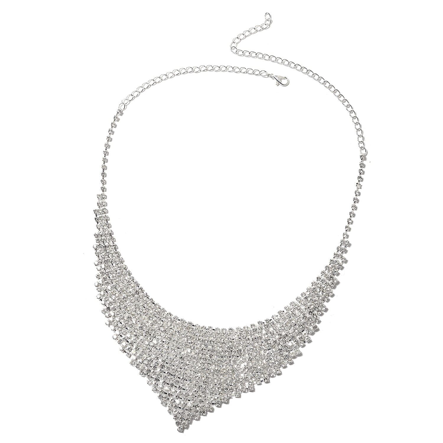 3 Piece Set - White Austrian Crystal (Rnd) Waterfall Necklace (Size 16 with 7 inch Extender), Tiara and Earrings (with Push Back)