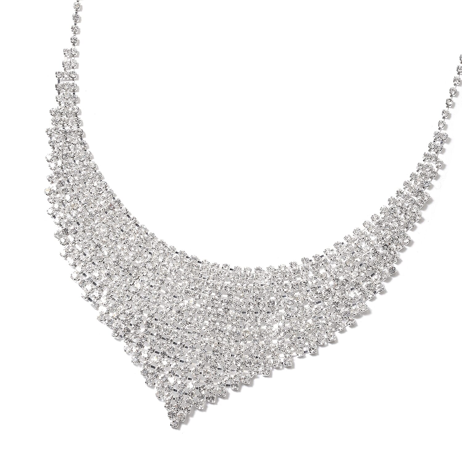 3 Piece Set - White Austrian Crystal (Rnd) Waterfall Necklace (Size 16 with 7 inch Extender), Tiara and Earrings (with Push Back)