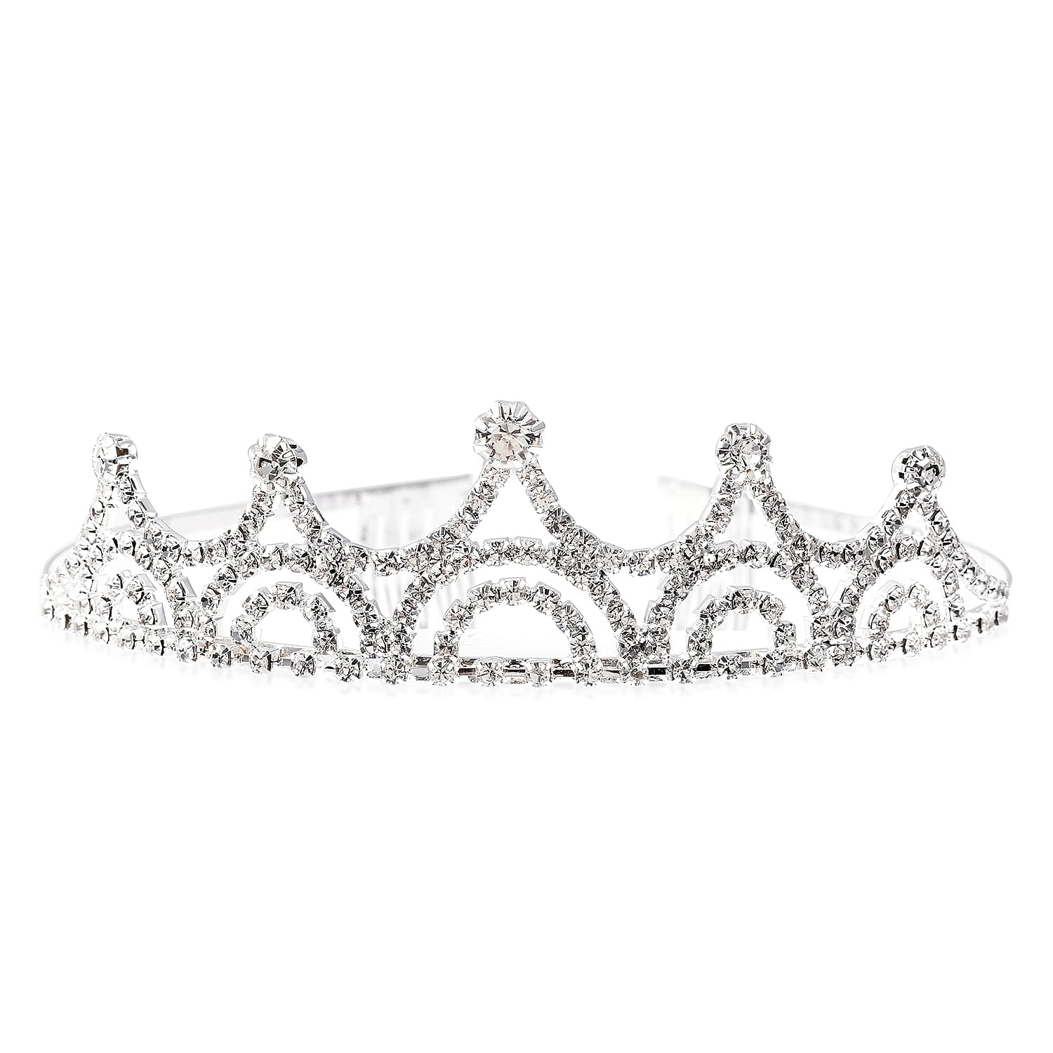 3 Piece Set - White Austrian Crystal (Rnd) Waterfall Necklace (Size 16 with 7 inch Extender), Tiara and Earrings (with Push Back)