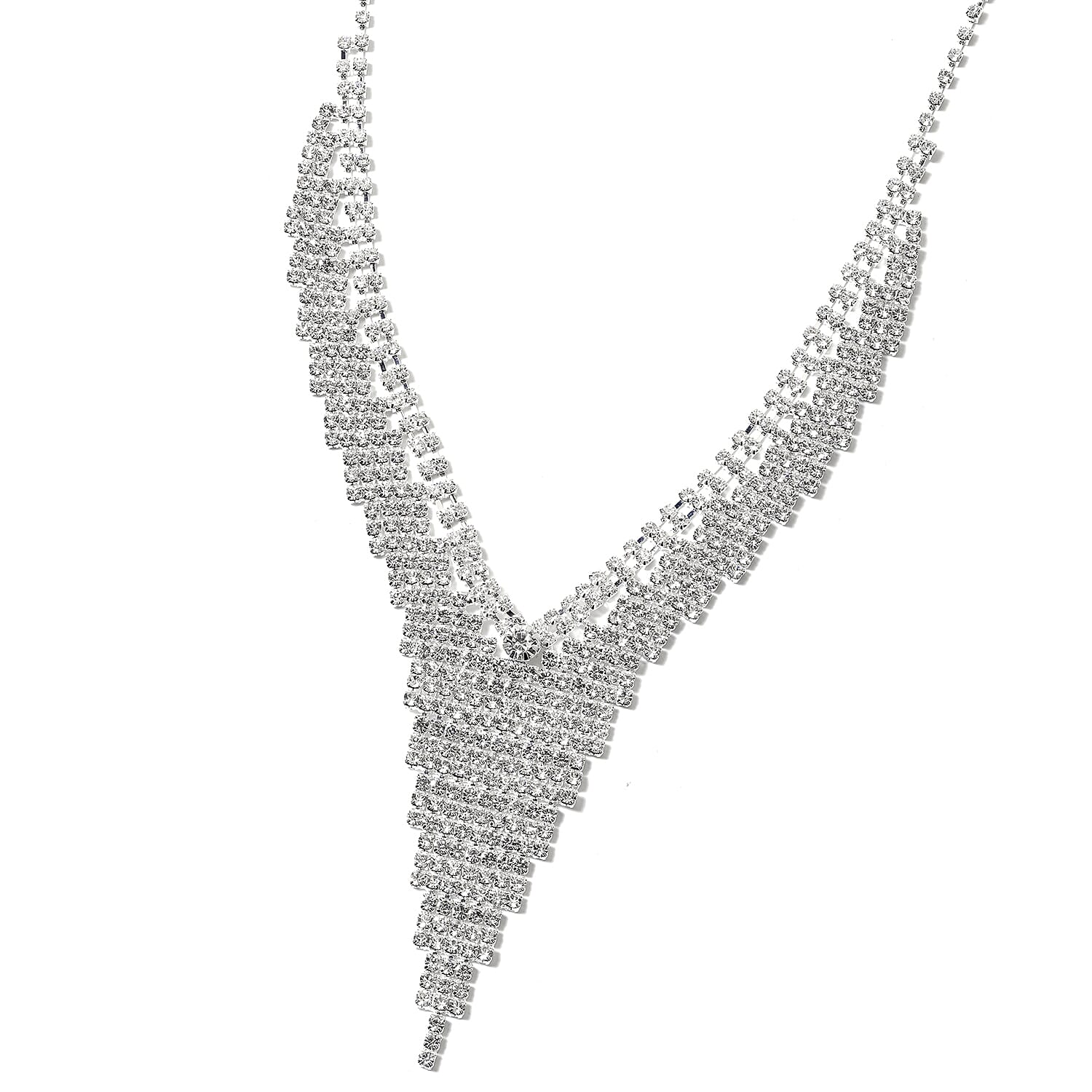 3 Piece Set - White Austrian Crystal (Rnd) Waterfall Necklace (Size 16 with 7 inch Extender), Tiara and Earrings (with Push Back)