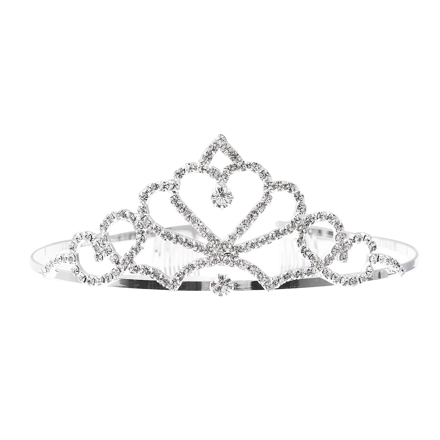 3 Piece Set - White Austrian Crystal (Rnd) Waterfall Necklace (Size 16 with 7 inch Extender), Tiara and Earrings (with Push Back)