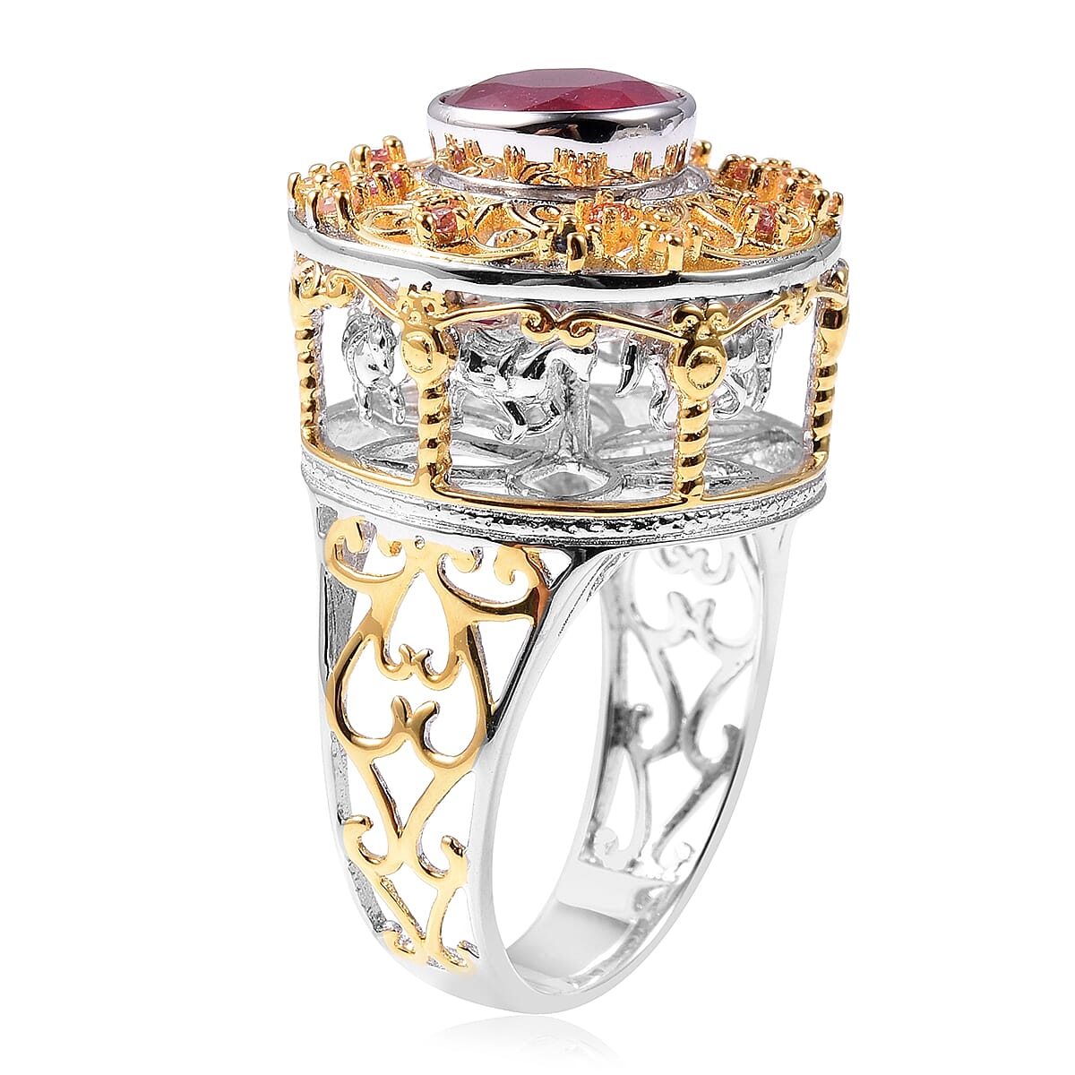 African Ruby and Multi Sapphire Ring in Vermeil Yellow Gold Plated Sterling Silver 4.15 Ct, Silver Wt 10.00 Gms