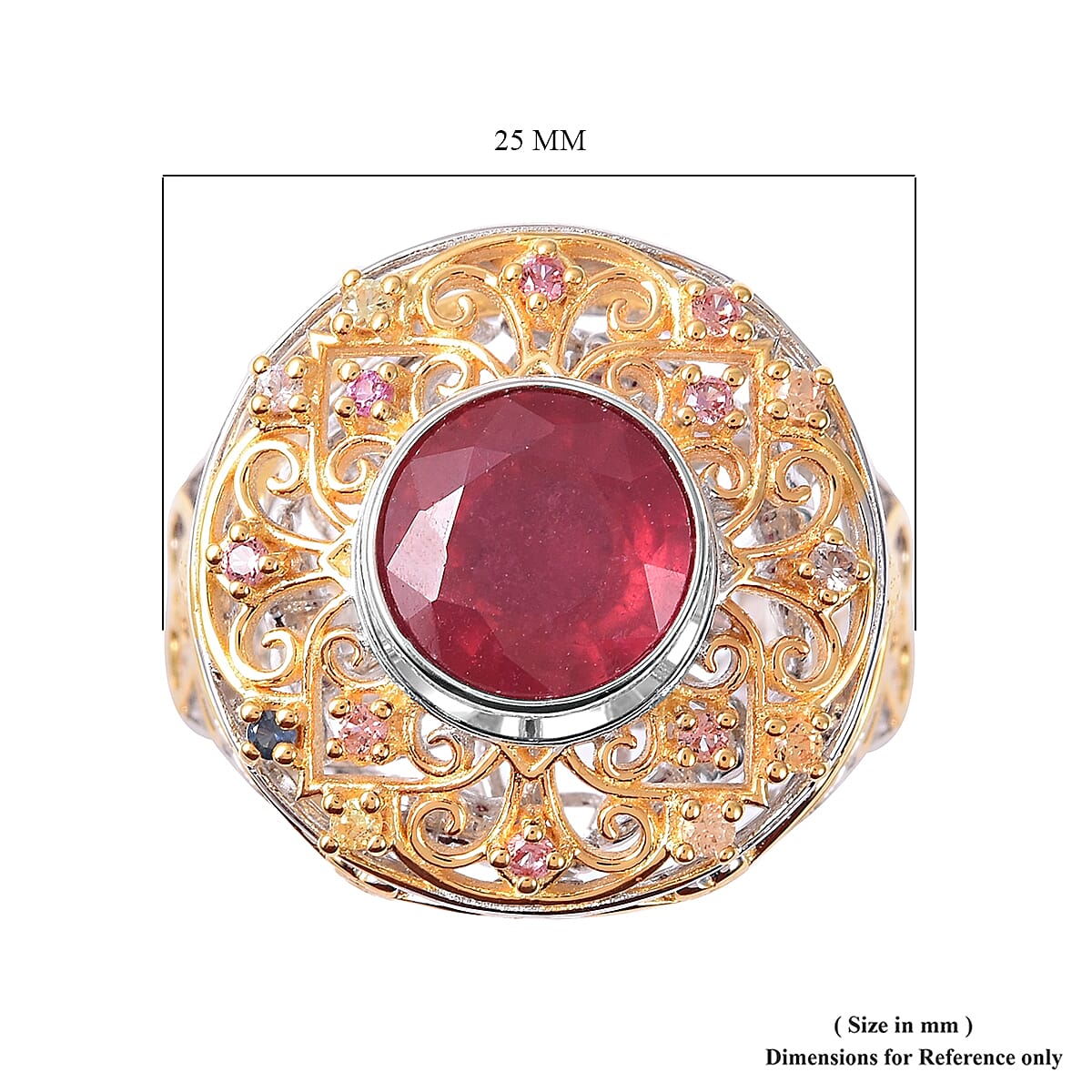 African Ruby and Multi Sapphire Ring in Vermeil Yellow Gold Plated Sterling Silver 4.15 Ct, Silver Wt 10.00 Gms