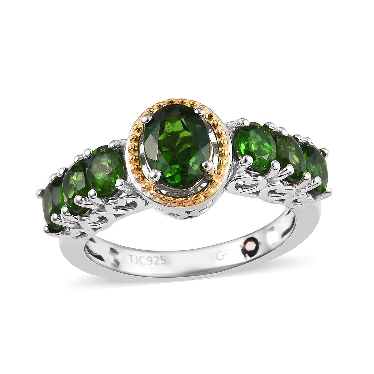 GP Chrome Diopside (Ovl), Blue Sapphire Ring in Platinum and Yellow Gold Overlay Sterling Silver 2.00 Ct.