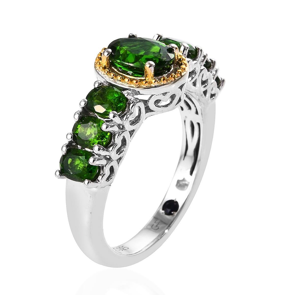 GP Chrome Diopside (Ovl), Blue Sapphire Ring in Platinum and Yellow Gold Overlay Sterling Silver 2.00 Ct.