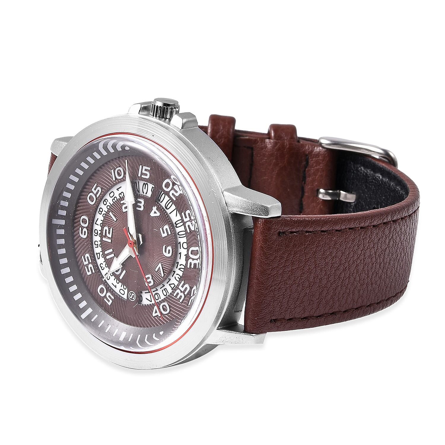 STRADA Japanese Movement Water Resistance Watch with Date in Stainless Steel - Chocolate