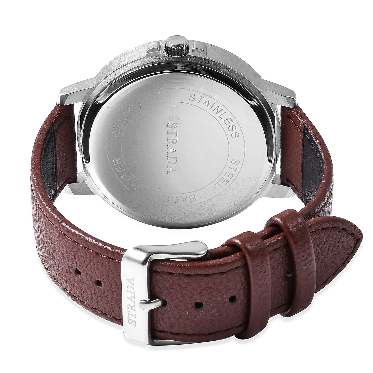 STRADA Japanese Movement Water Resistance Watch with Date in Stainless Steel - Chocolate