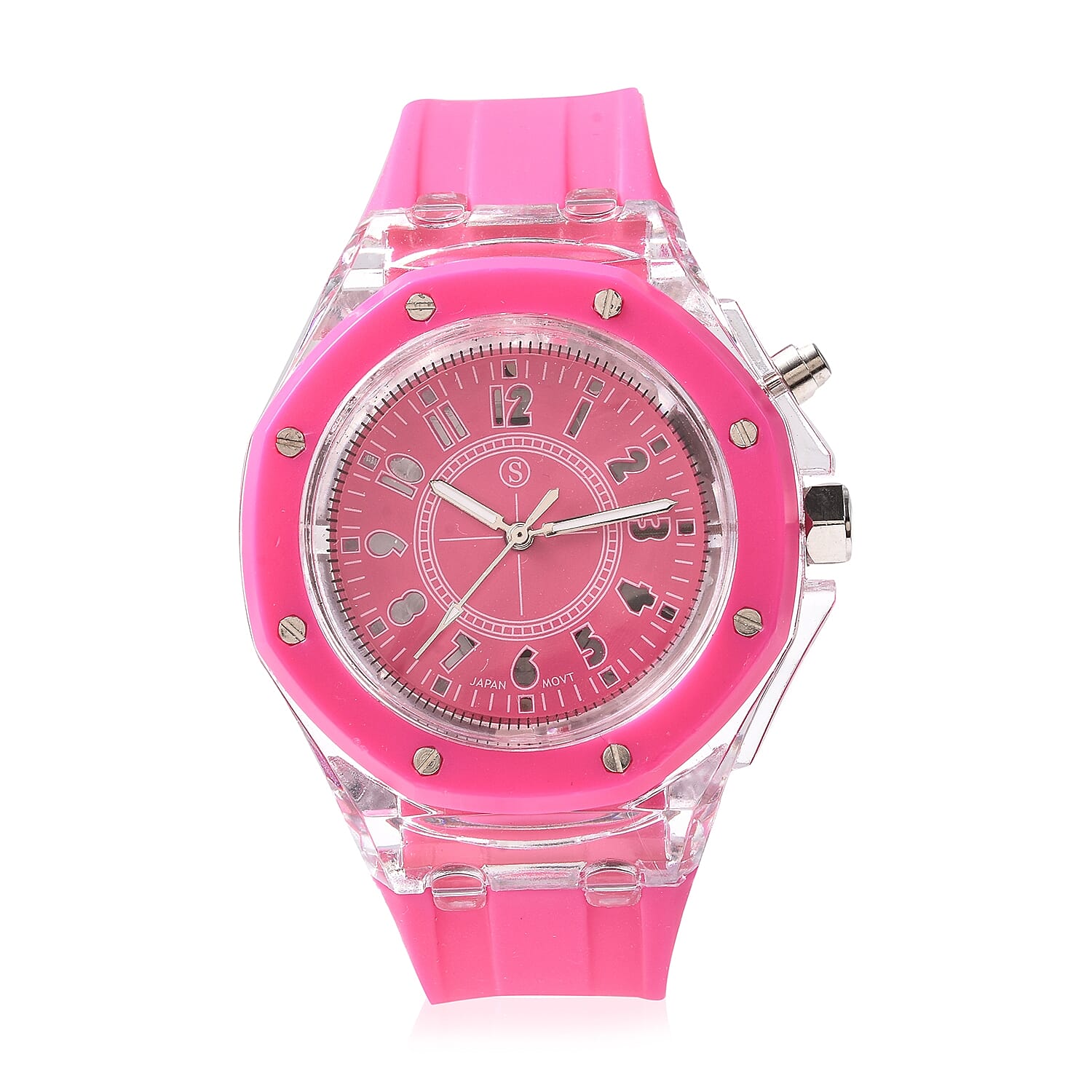 STRADA Japanese Movement Water Resistance Watch with Fuchsia Colour Silicone Strap