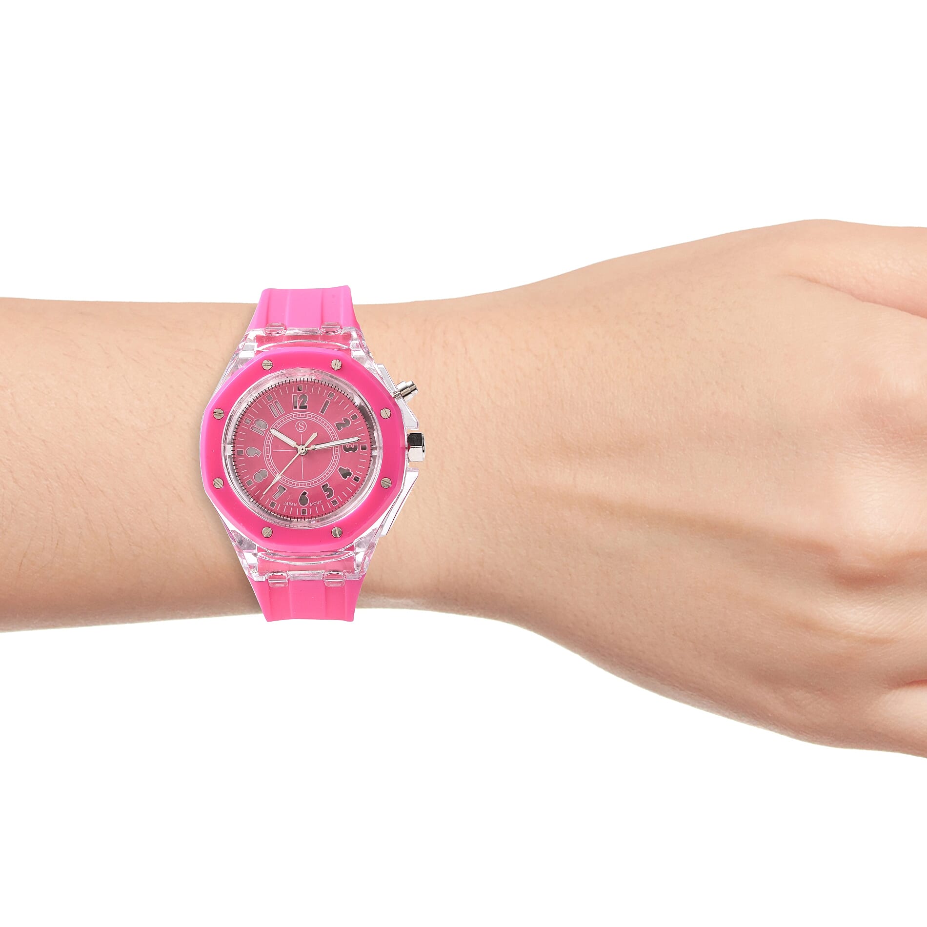 STRADA Japanese Movement Water Resistance Watch with Fuchsia Colour Silicone Strap