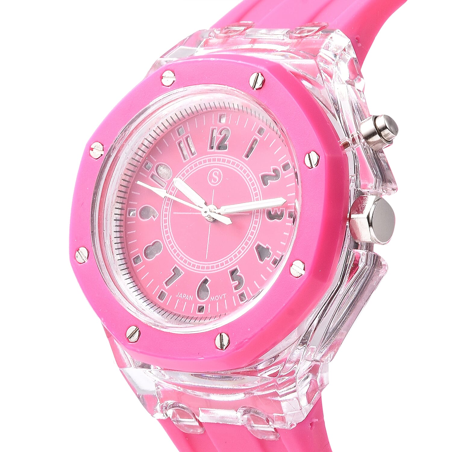 STRADA Japanese Movement Water Resistance Watch with Fuchsia Colour Silicone Strap