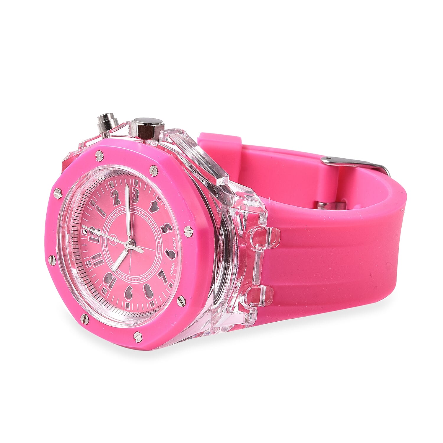 STRADA Japanese Movement Water Resistance Watch with Fuchsia Colour Silicone Strap