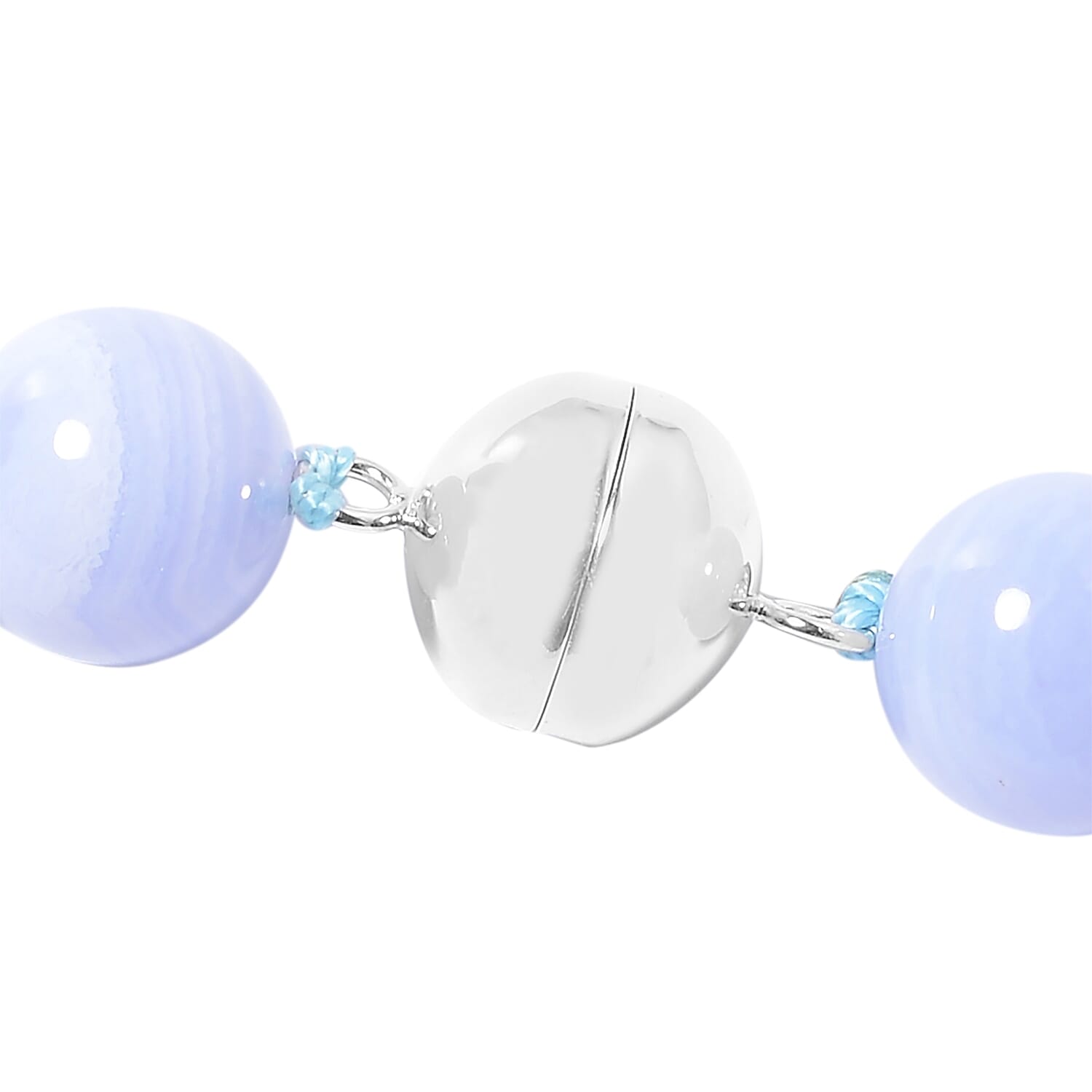 Limited Available- Extremely Rare Colour AAA Blue Lace Agate (Rnd 11 to 13 mm) Necklace (Size 20) in Rhodium Overlay Sterling Silver 442.500 Ct.