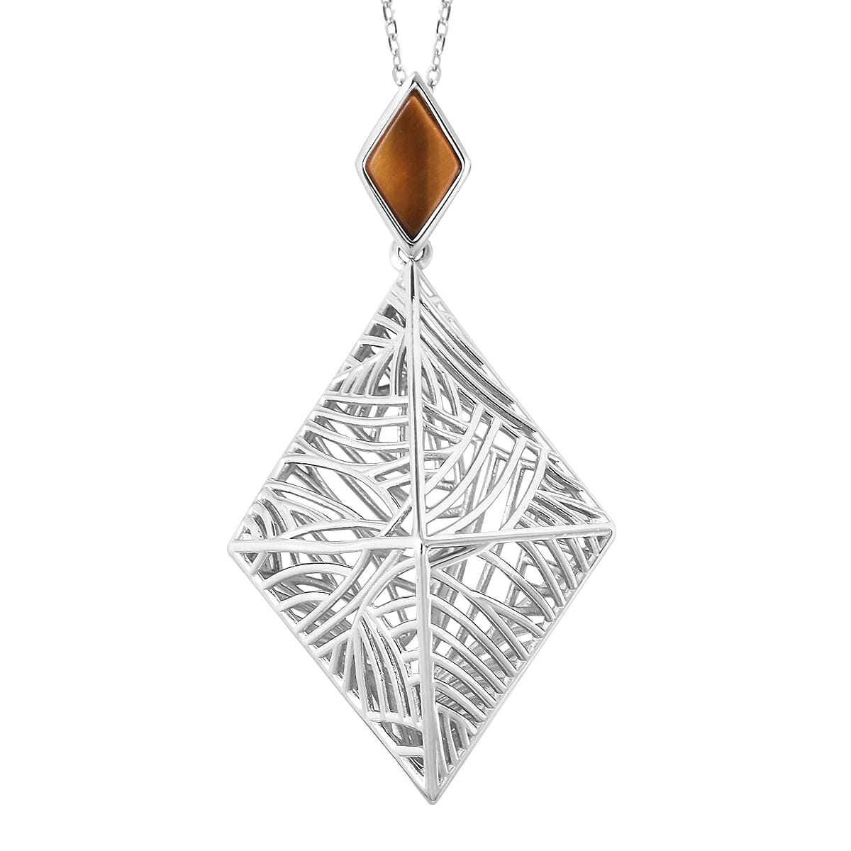 Isabella Liu - Sea Rhyme Collection - Tigers Eye Pendant With Chain (Size 30) in Rhodium Overlay Sterling Silver