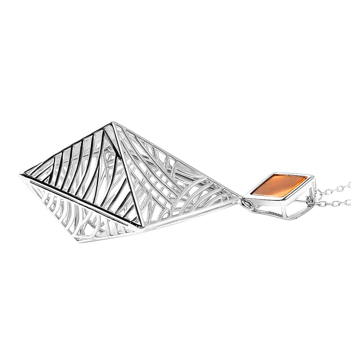 Isabella Liu - Sea Rhyme Collection - Tigers Eye Pendant With Chain (Size 30) in Rhodium Overlay Sterling Silver