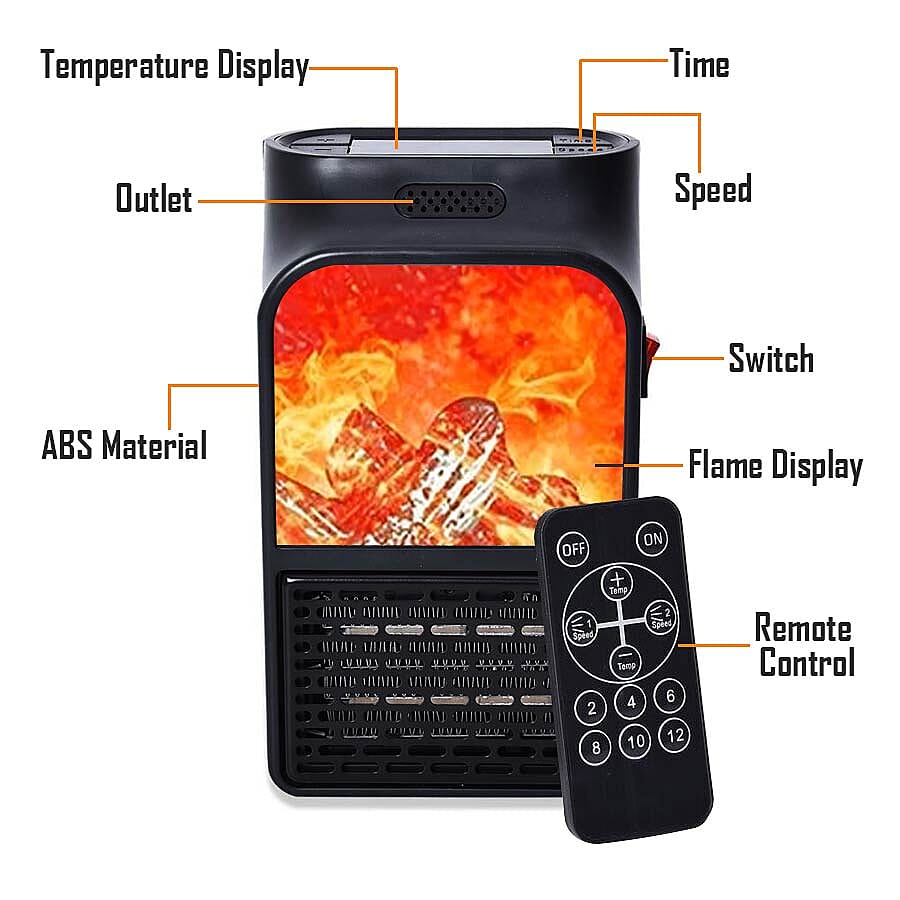 Remote Control Electric Handy Heater 500W Fireplace Design with Rotatable UK Plug