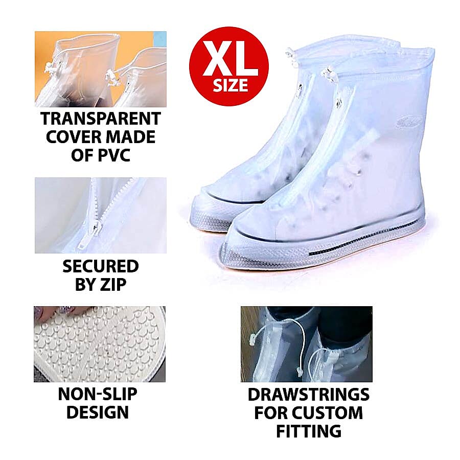 Pair of Protective Shoe Cover with Zipper Closure and Antislip Sole (Size XL - 8 to 12)