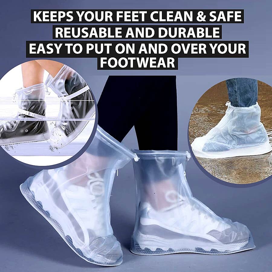 Pair of Protective Shoe Cover with Zipper Closure and Antislip Sole (Size XL - 8 to 12)