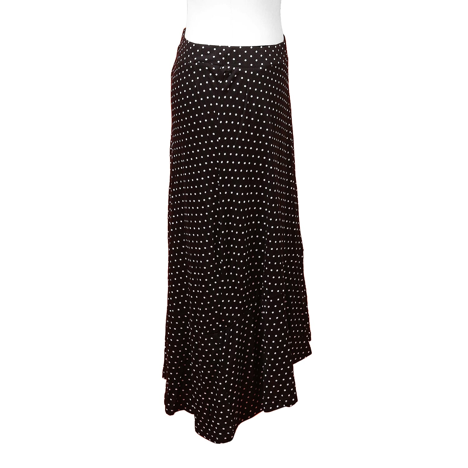 Polka Dot Printed Jersey Midi Skirt (Size L/ 85 Cm) - Black