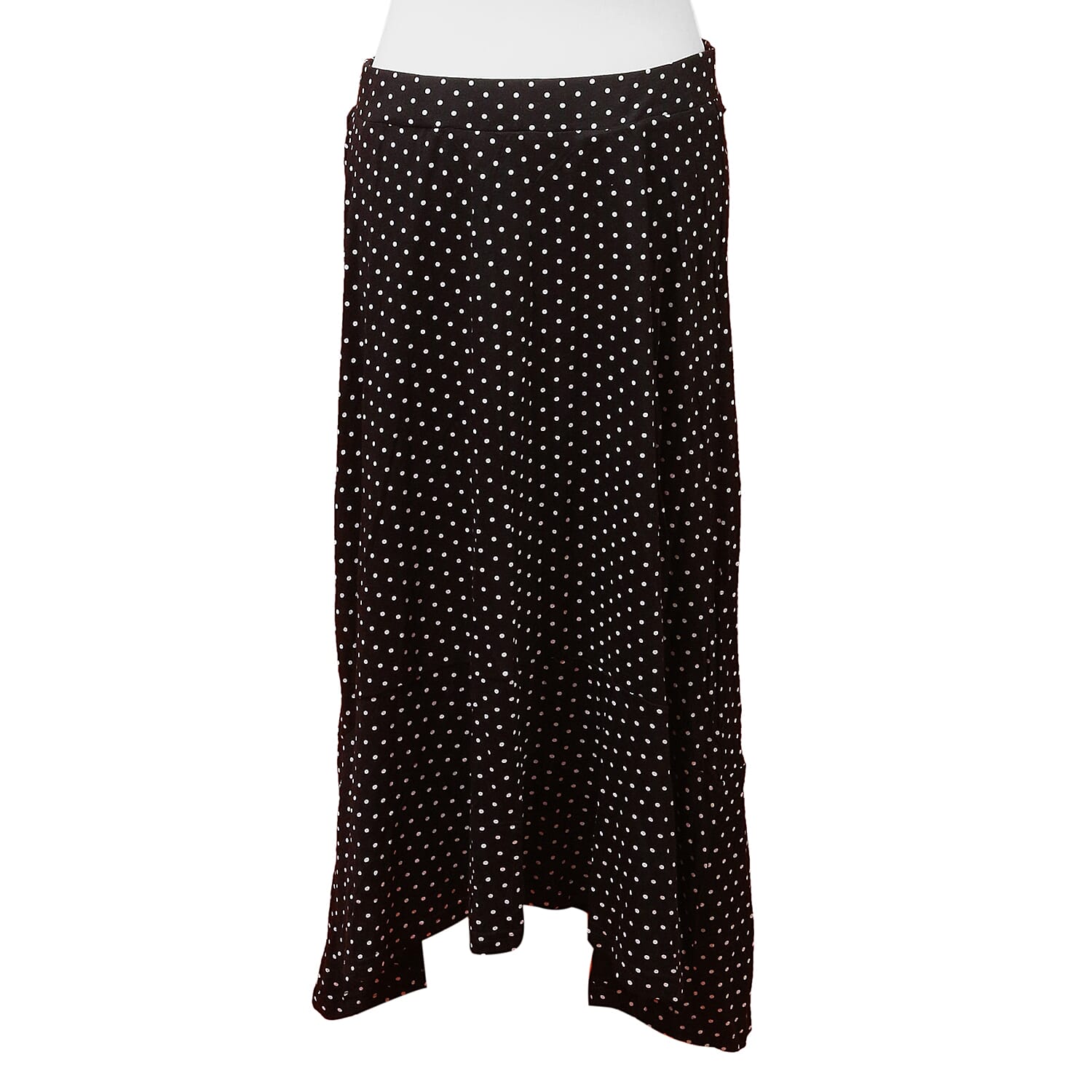 Polka Dot Printed Jersey Midi Skirt (Size L/ 85 Cm) - Black