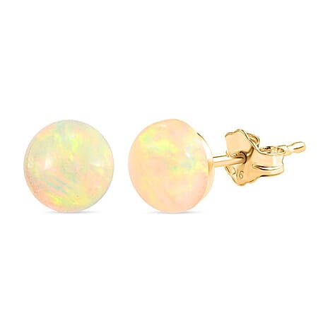 9K Yellow Gold AA Ethiopian Welo Opal Ball Stud Earrings with Push Back 1.07 Ct.