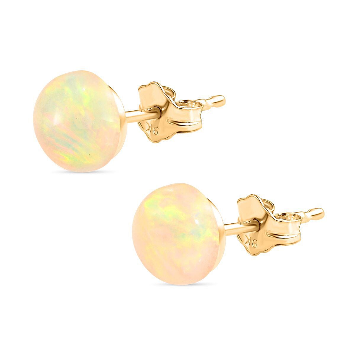 9K Yellow Gold AA Ethiopian Welo Opal Ball Stud Earrings with Push Back 1.07 Ct.