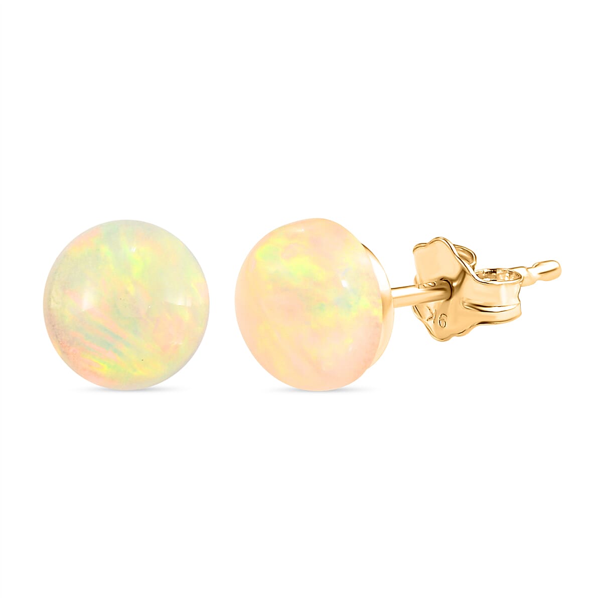 9K Yellow Gold AA Ethiopian Welo Opal Ball Stud Earrings with Push Back 1.07 Ct.