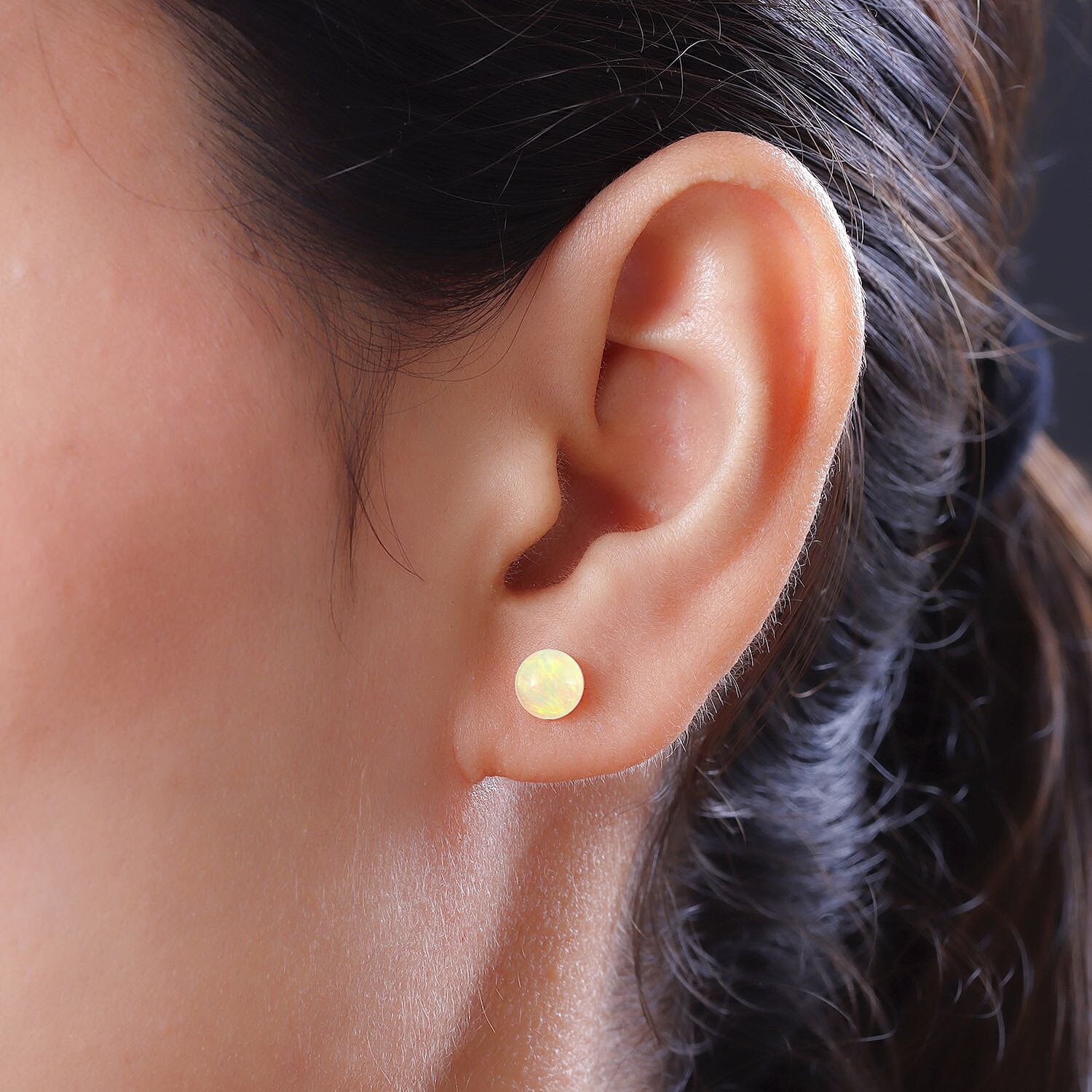 9K Yellow Gold AA Ethiopian Welo Opal Ball Stud Earrings with Push Back 1.07 Ct.
