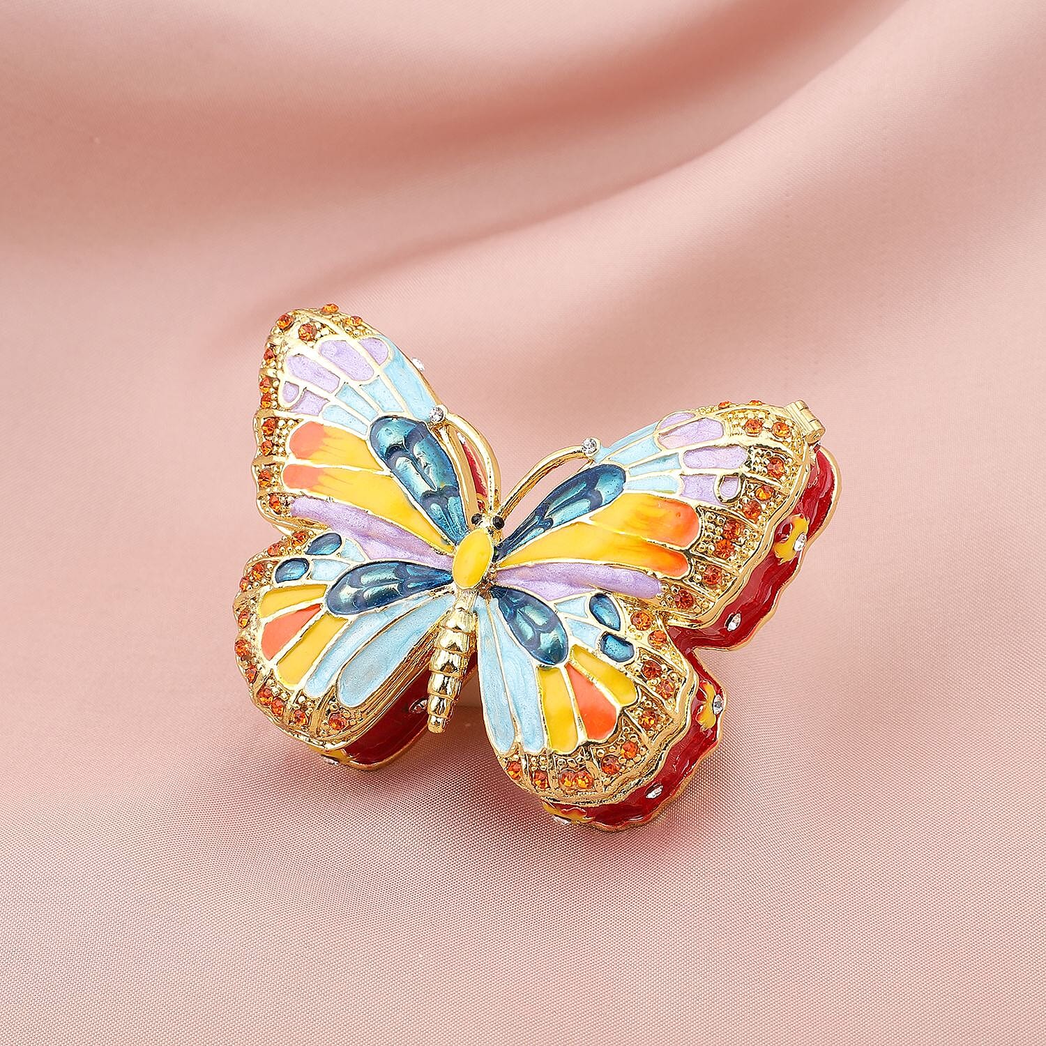 Austrian Crystal, Enameled Butterfly Trinket Jewelry Box in Dualtone (3 in)