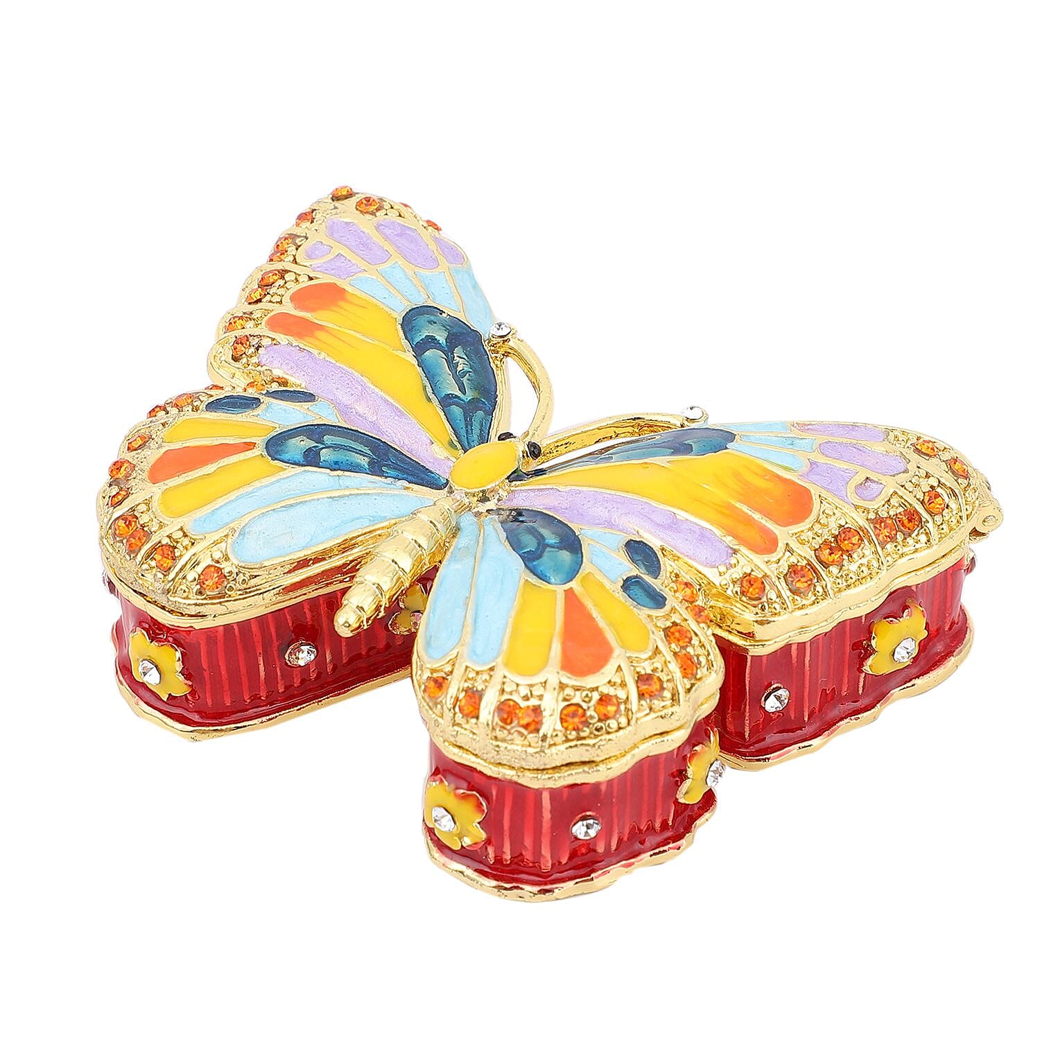Austrian Crystal, Enameled Butterfly Trinket Jewelry Box in Dualtone (3 in)