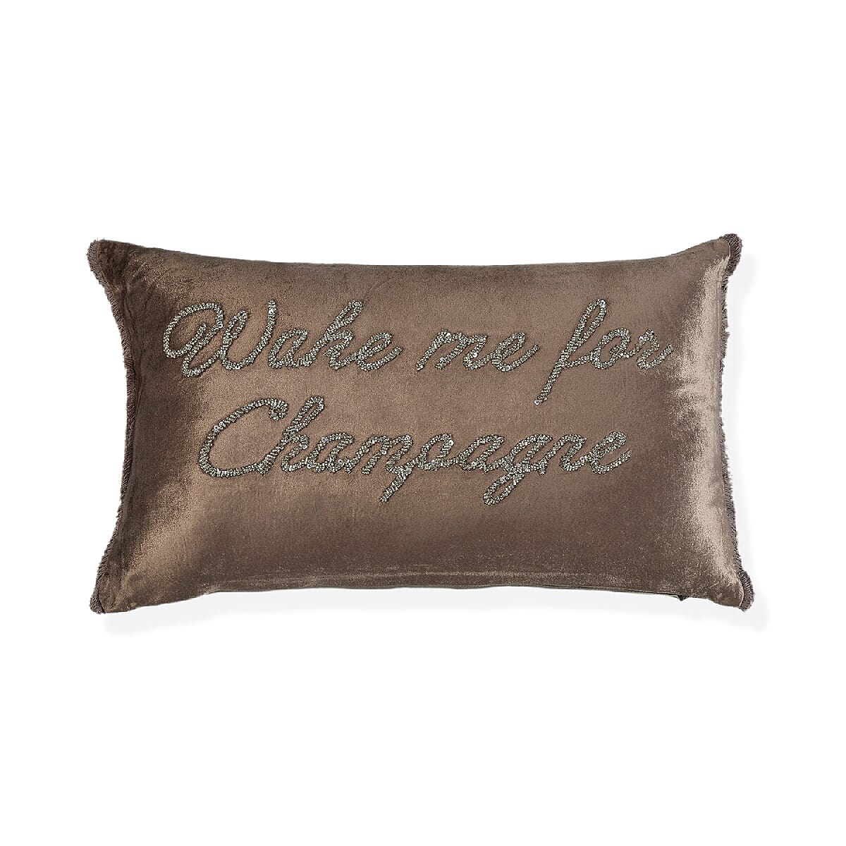 Wake me For Champagne - Cushion with Hand Embroidered Beads (30x50 cm Filling Incl.) Chocolate