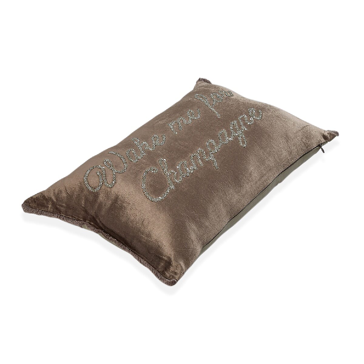 Wake me For Champagne - Cushion with Hand Embroidered Beads (30x50 cm Filling Incl.) Chocolate