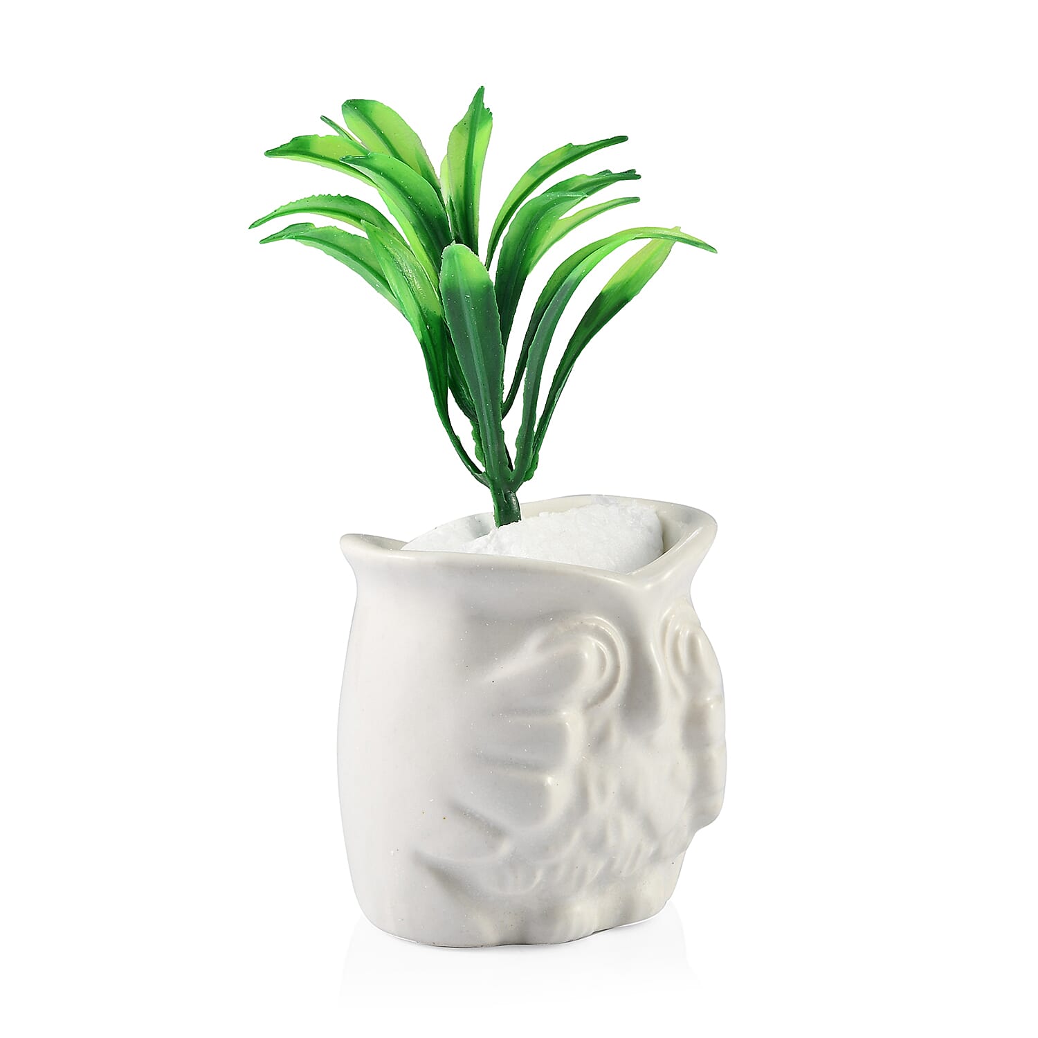 Home Decor - Set of 3 - Artificial Mini Plants in Ceramic Owl Pots (Size 6x4.5 Cm) - White