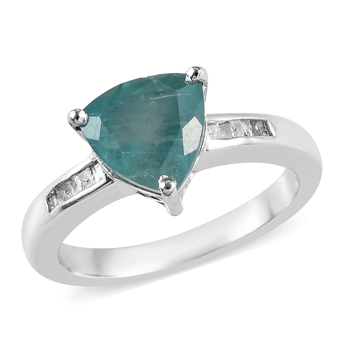 Extremely Rare Size Grandidierite Trillion (1.70 Carat), Diamond Solitaire Ring in Platinum Overlay Sterling Silver 1.75 Ct.