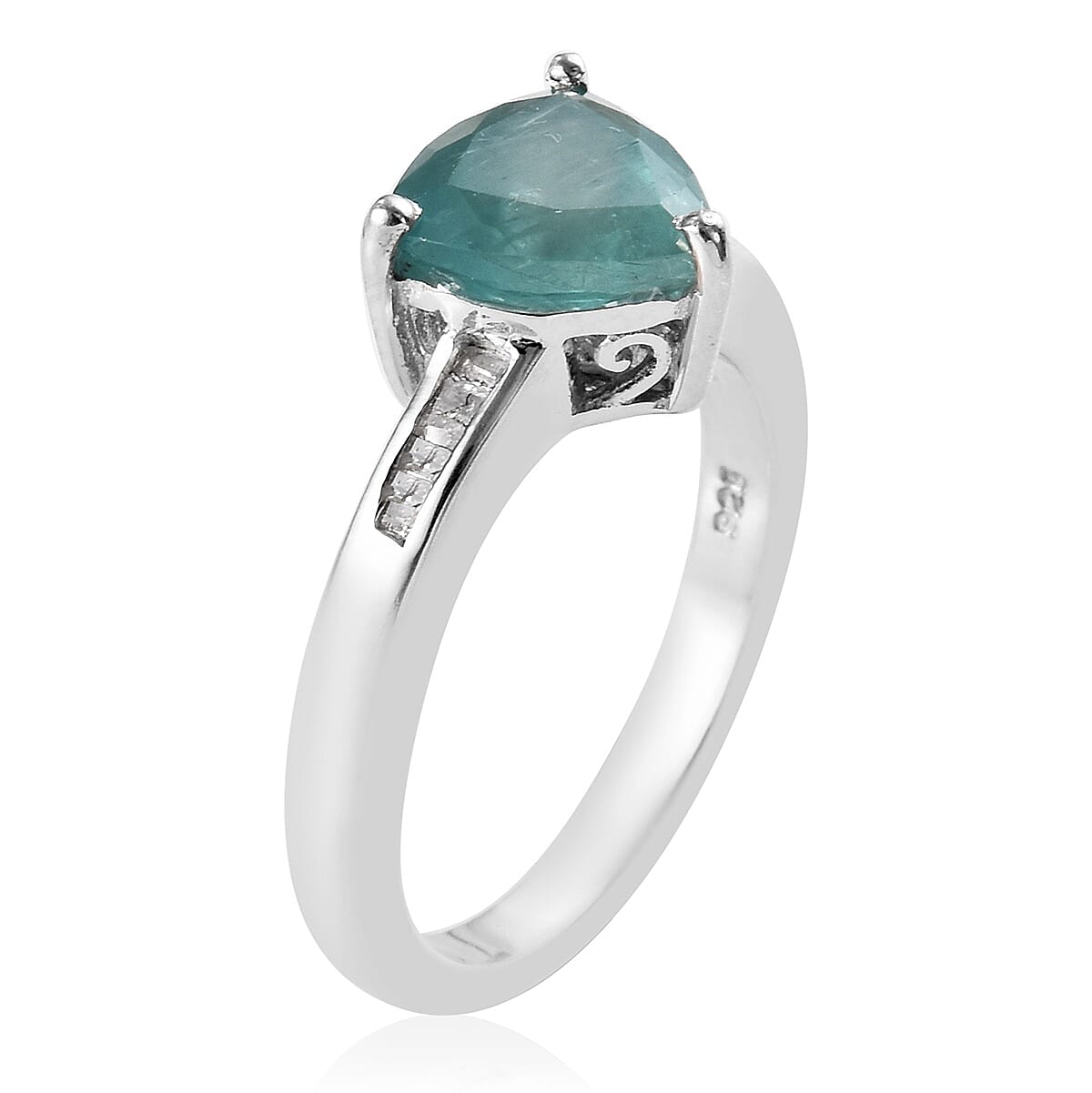 Extremely Rare Size Grandidierite Trillion (1.70 Carat), Diamond Solitaire Ring in Platinum Overlay Sterling Silver 1.75 Ct.