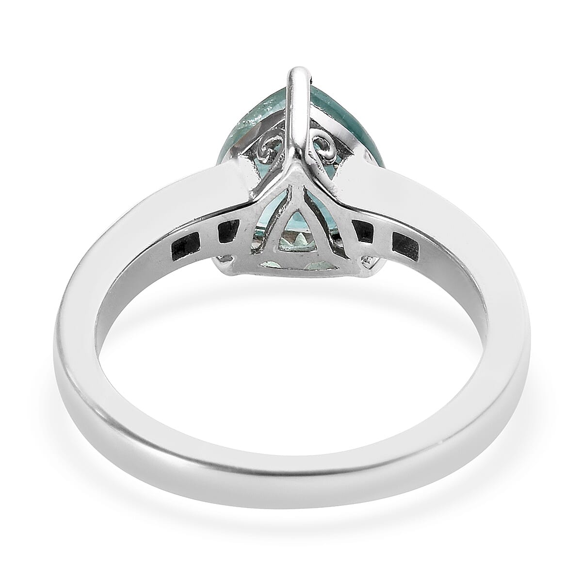 Extremely Rare Size Grandidierite Trillion (1.70 Carat), Diamond Solitaire Ring in Platinum Overlay Sterling Silver 1.75 Ct.